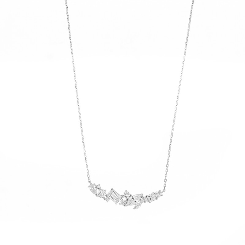 Komplet kolia i kolczyki z cyrkoniami o różnym szlifie, srebro 925