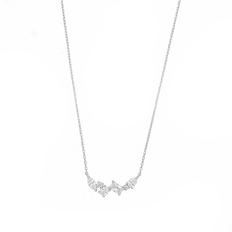 Komplet kolia i kolczyki z cyrkoniami o różnym szlifie, srebro 925