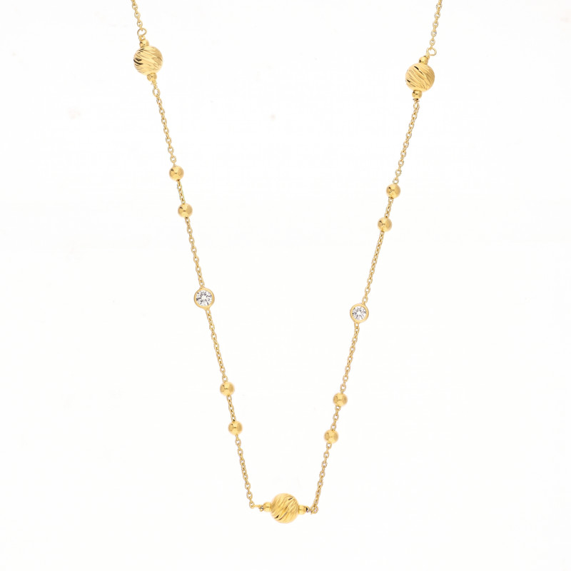 Naszyjnik srebro 925 koloru złotego z kulkami gładkimi i diamentowanymi