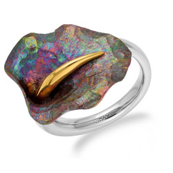 Pierścionek srebrny 925 z tytanowym falowanym liściem