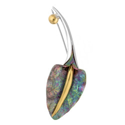Broszka srebrna 925 z tytanowym falowanym liściem