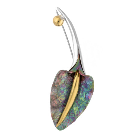 Broszka srebrna 925 z tytanowym falowanym liściem