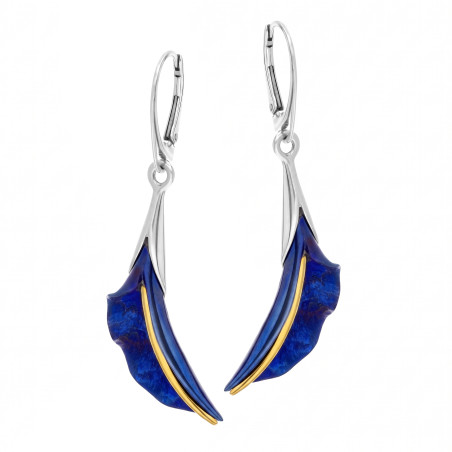 Kolczyki srebrne z tytanowym falowanym kwiatem kalii, srebro 925