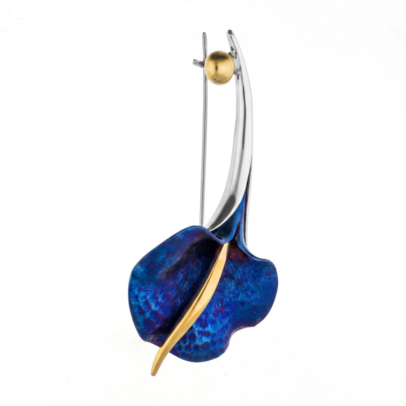 Broszka srebrna 925 z tytanową kalią fala