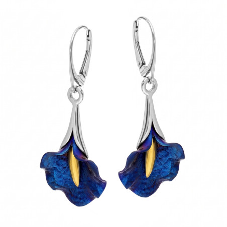 Kolczyki wiszące z tytanowym falowanym liściem w oprawie ze srebra 925