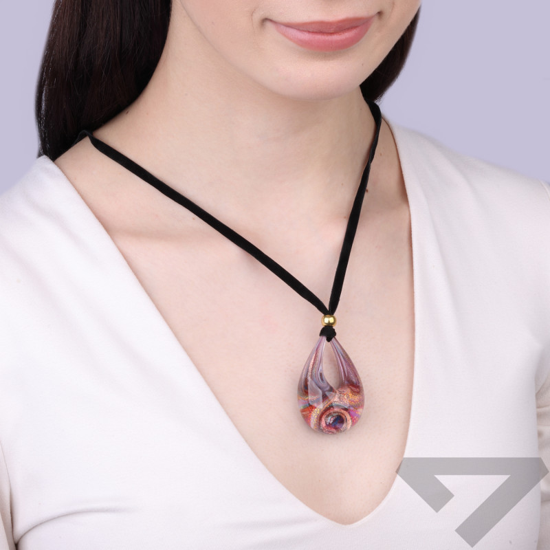 Naszyjnik OVER ze szkła Murano w kształcie kropli w odcieniach różu i fioletu