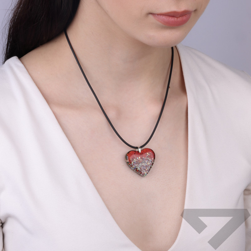 Serduszko ze szkała MURANO HEART, koluszko ze srebra 925