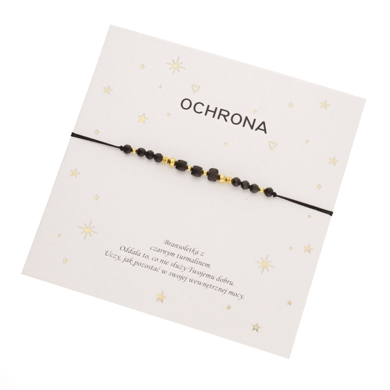 Bransoletka sznurkowa Ochrona z czarnym turmalinem, srebro 925 koloru złotego