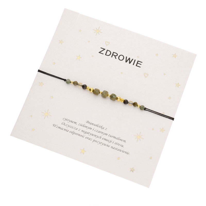 Bransoletka sznurkowa Zdrowie z fasetowanymi kamieniami, srebro 925 koloru złotego