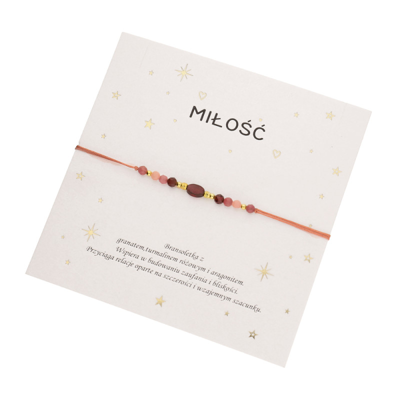 Bransoletka sznurkowa Miłość z fasetowanymi kamieniami, srebro 925 koloru złotego