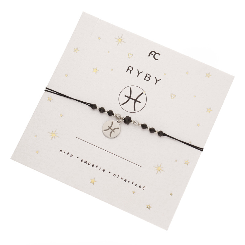 Bransoletka sznurkowa ze znakiem zodiaku Ryby i fasetowanym turmalinem, srebro 925