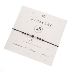 Bransoletka sznurkowa ze znakiem zodiaku Strzelec i fasetowanym turmalinem, srebro 925