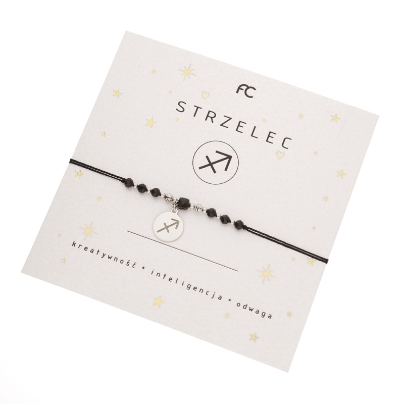 Bransoletka sznurkowa ze znakiem zodiaku Strzelec i fasetowanym turmalinem, srebro 925