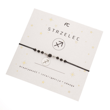 Bransoletka sznurkowa ze znakiem zodiaku Strzelec i fasetowanym turmalinem, srebro 925