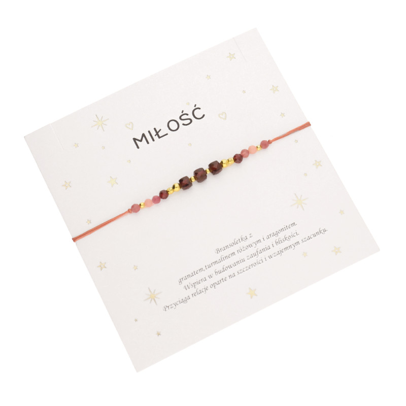 Bransoletka sznurkowa Miłość z fasetowanymi kamieniami, srebro 925 koloru złotego