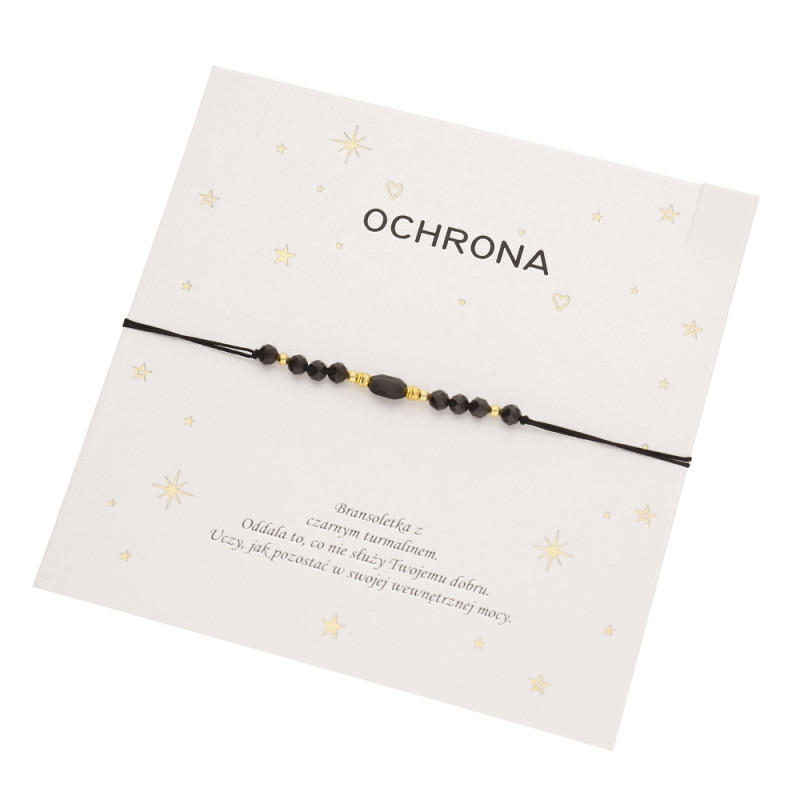 Bransoletka sznurkowa Ochrona z czarnym turmalinem, srebro 925 koloru złotego