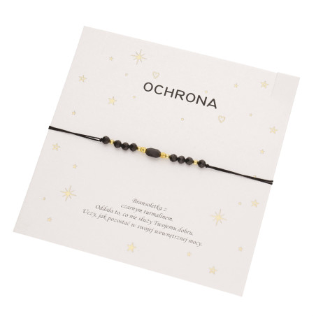 Bransoletka sznurkowa Ochrona z czarnym turmalinem, srebro 925 koloru złotego
