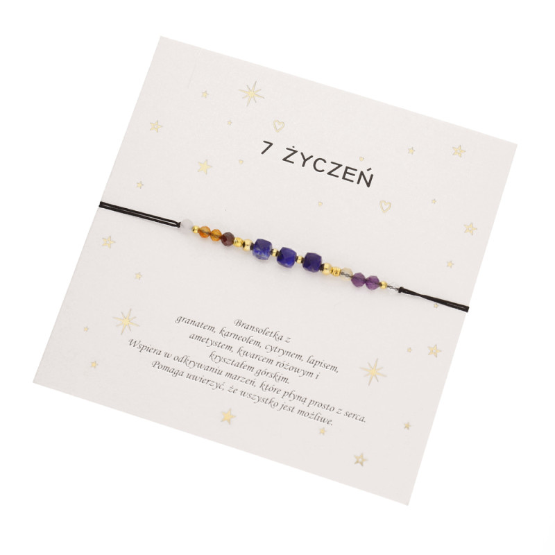 Bransoletka sznurkowa 7 życzeń z kamieniami, srebro 925 koloru złotego