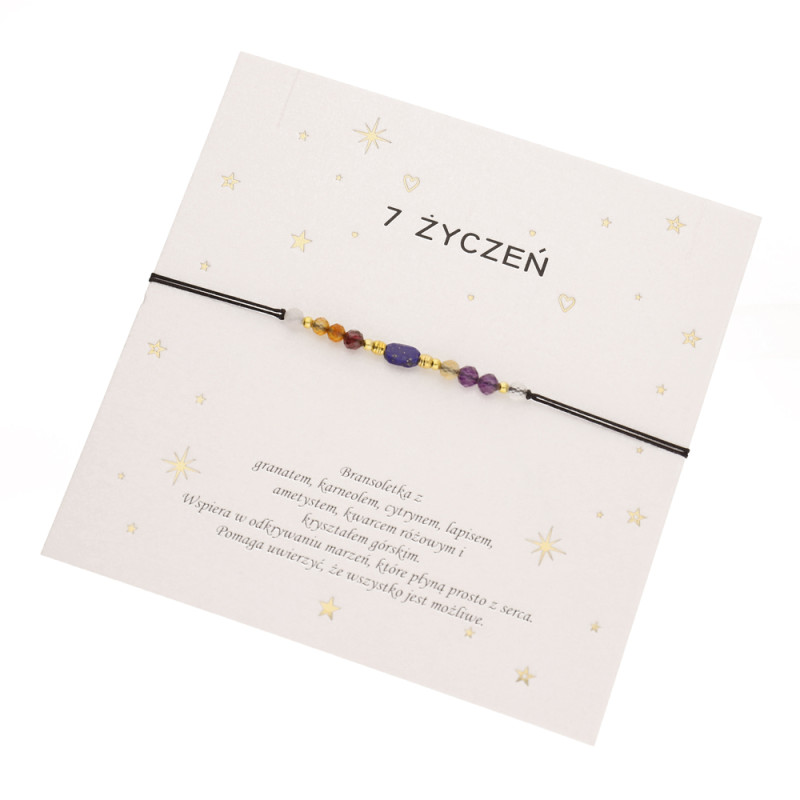 Bransoletka sznurkowa 7 życzeń z kamieniami, srebro 925 kolor złotego