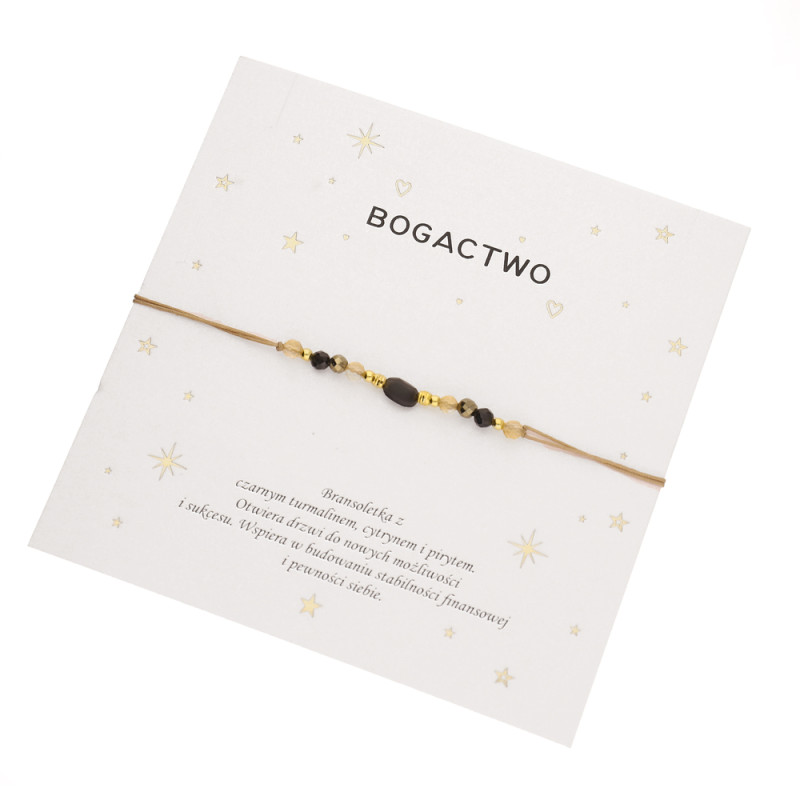 Bransoletka sznurkowa Bogactwo z fasetowanymi kamieniami, elementy srebrne 925 koloru złotego