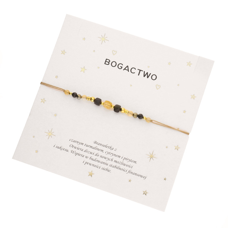 Bransoletka sznurkowa Bogactwo z fasetowanymi kamieniami, srebro 925 koloru złotego