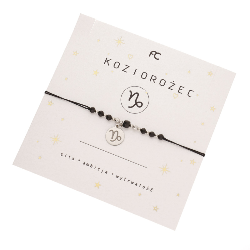 Bransoletka sznurkowa ze znakiem zodiaku Koziorożec i fasetowanym turmalinem, srebro 925