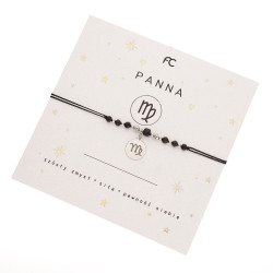 Bransoletka sznurkowa ze znakiem zodiaku Panna i czarnymi turmalinami, srebro 925
