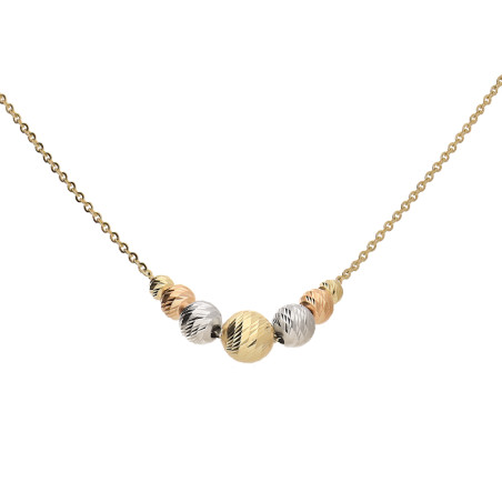 Naszyjnik w trzech kolorach złota 14 karat z diamentowanymi kulkami