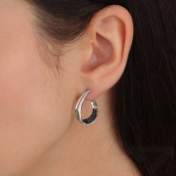 Kolczyki srebrne łezka 3D z czarnymi cyrkoniami