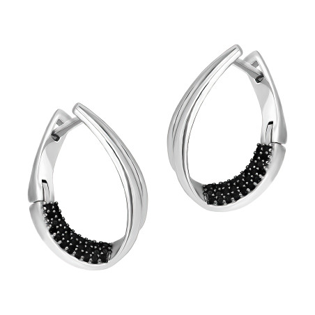 Kolczyki srebrne łezka 3D z czarnymi cyrkoniami