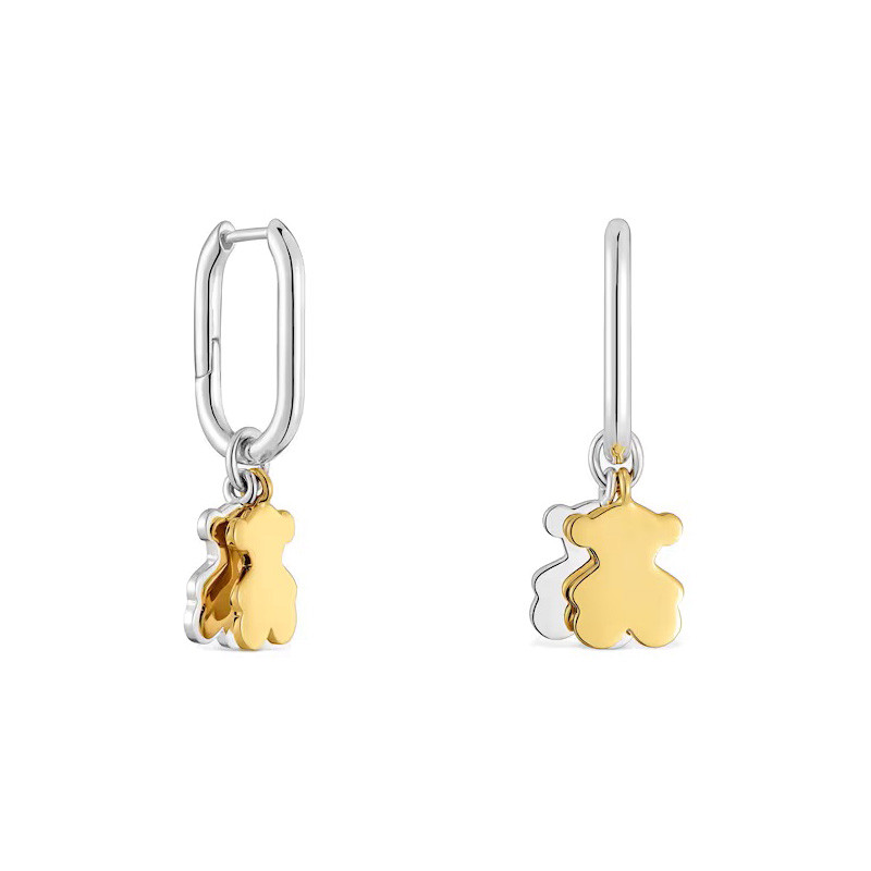 Małe dwukolorowe kolczyki TOUS kreolki z motywem misia Sweet Dolls