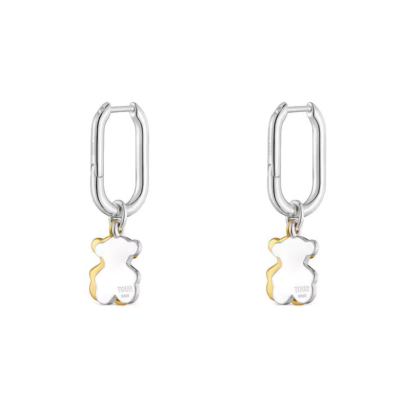 Małe dwukolorowe kolczyki TOUS kreolki z motywem misia Sweet Dolls