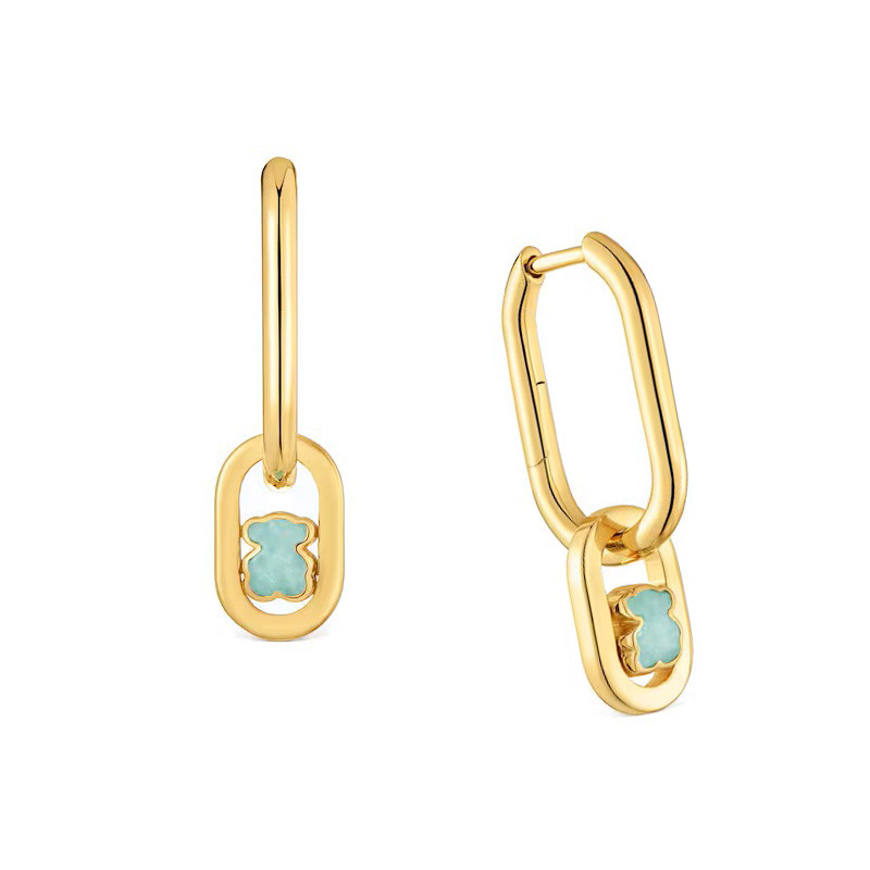 Kolczyki kreolki ze srebra powlekanego złotem 18-karatowym z amazonitem TOUS Camille