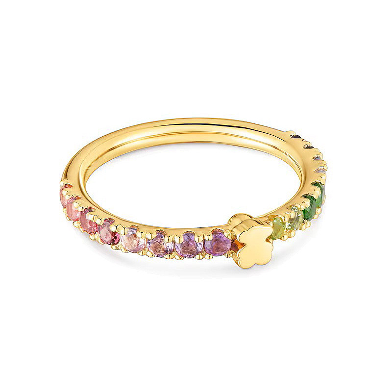 Pierścionek ze srebra powlekanego 18-karatowym złotem z kamieniami szlachetnymi TOUS Straight