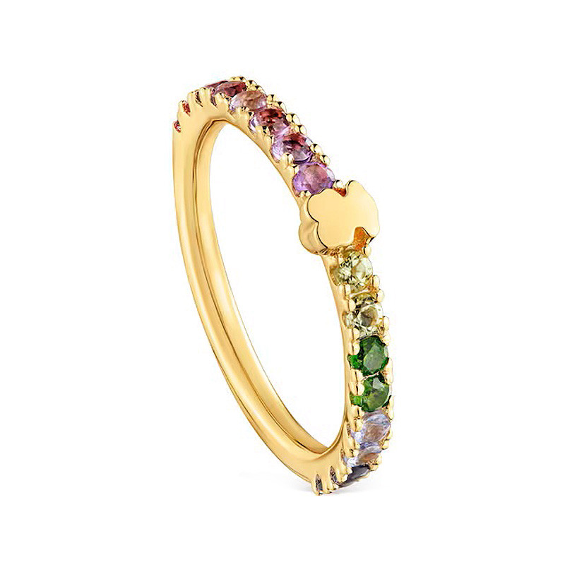 Pierścionek ze srebra powlekanego 18-karatowym złotem z kamieniami szlachetnymi TOUS Straight