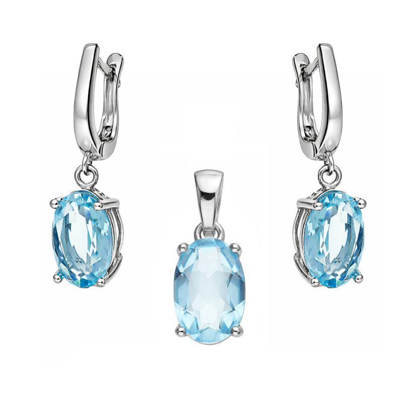 Komplet biżuterii srebrnej 925 kolczyki i wisiorek z topazem laboratoryjnym