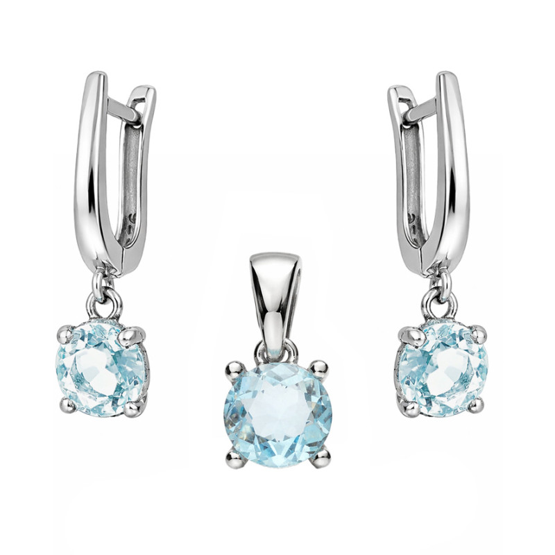 Komplet biżuterii kolczyki i wisiorek w srebrze 925 z topazem laboratoryjnym