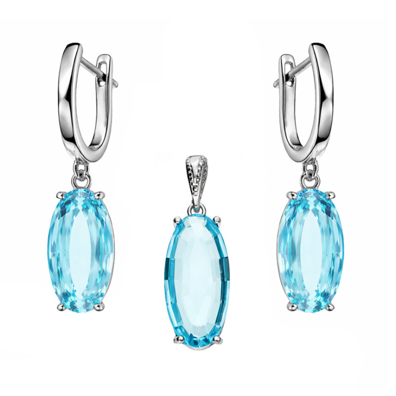 Komplet biżuterii kolczyki i wisiorek z topazem laboratoryjnym srebro 925