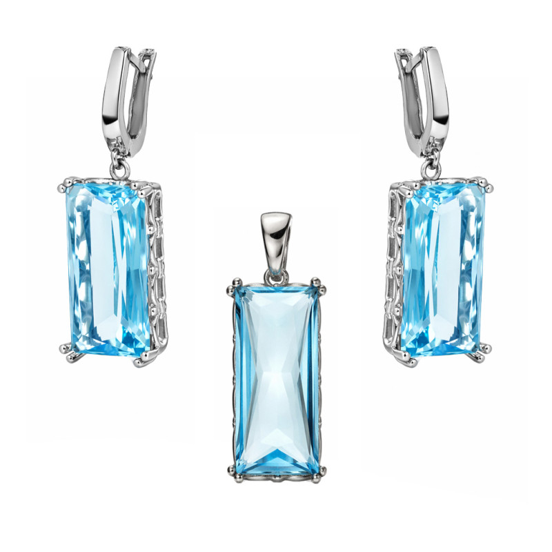 Komplet biżuterii srebrnej 925 kolczyki i wisiorek topazem laboratoryjnym