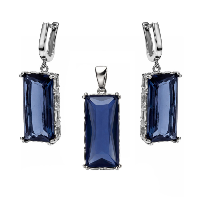 Komplet biżuterii srebrnej 925 z topazem laboratoryjnym blue London