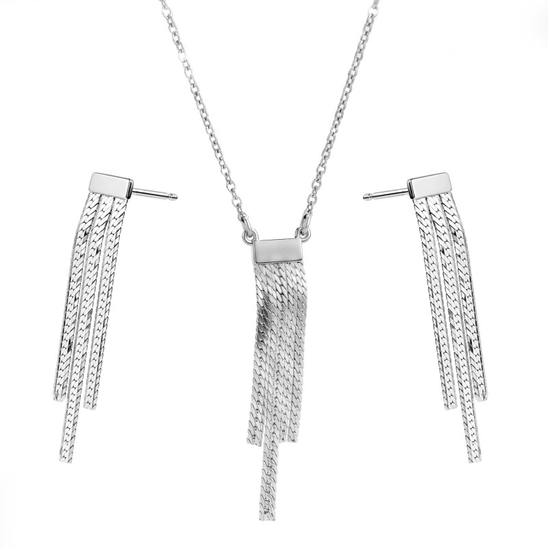 Komplet naszyjnik i kolczyki ze srebrnej potrójnej taśmy, próba 925