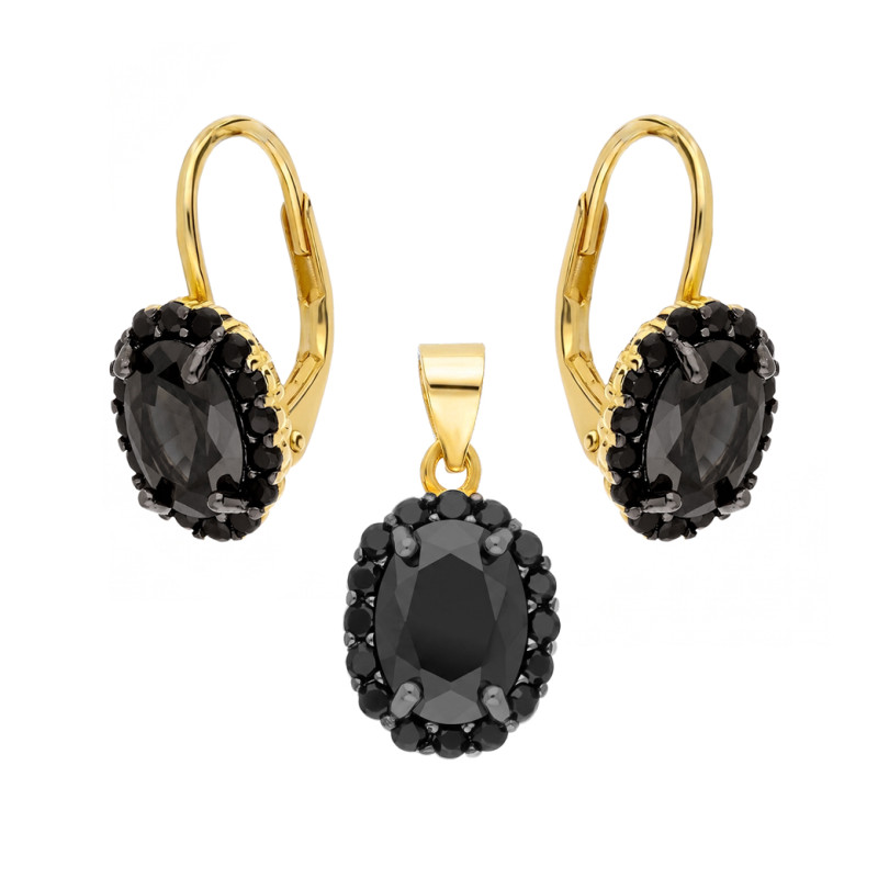 Komplet biżuterii kolczyki i wisiorek Markiza owal, srebro 925 koloru złotego