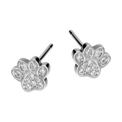 Kolczyki srebrne psia łapa z białymi cyrkoniami, próba 925