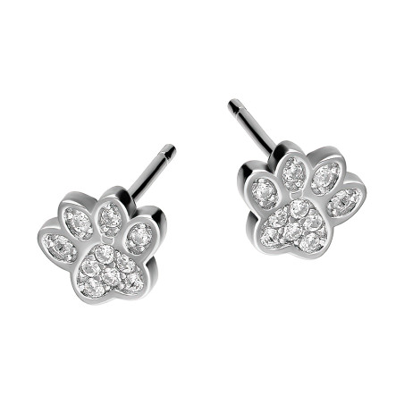 Kolczyki srebrne psia łapa z białymi cyrkoniami, próba 925