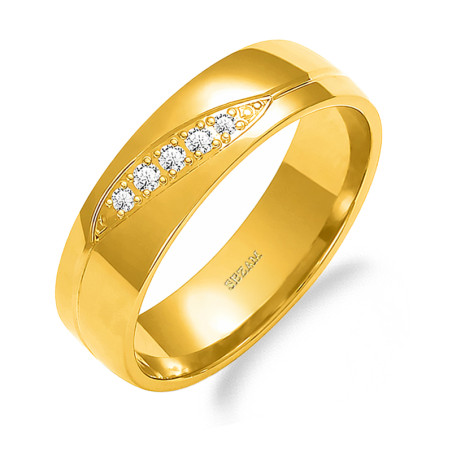 Obrączka ślubna ze złota 585 z paskiem diamentów szerokość 5,5 mm