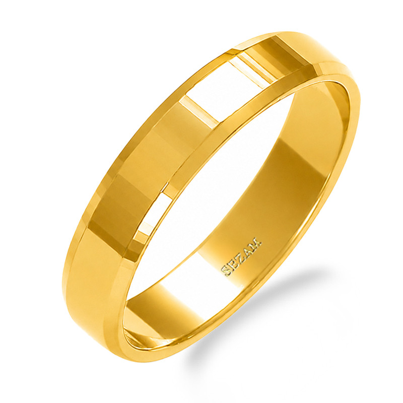 Obrączka ślubna ze złota 585, prosta taflowana 4 mm