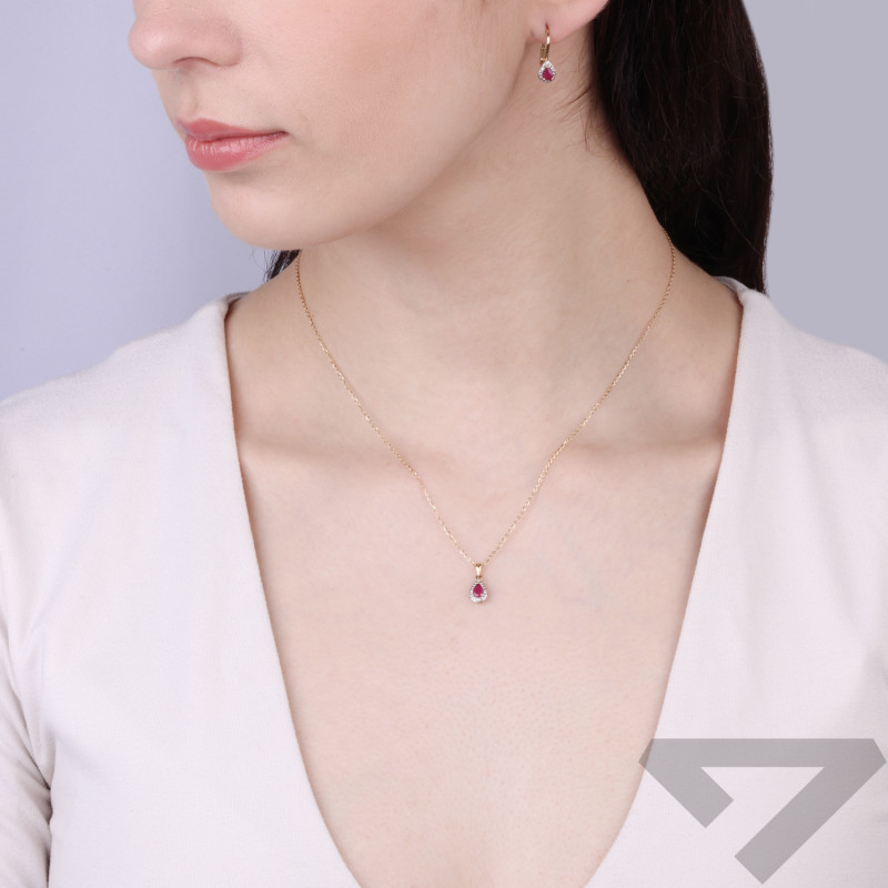 Kolczyki z diamentami 0,02 ct i rubinem kropla 0,47
