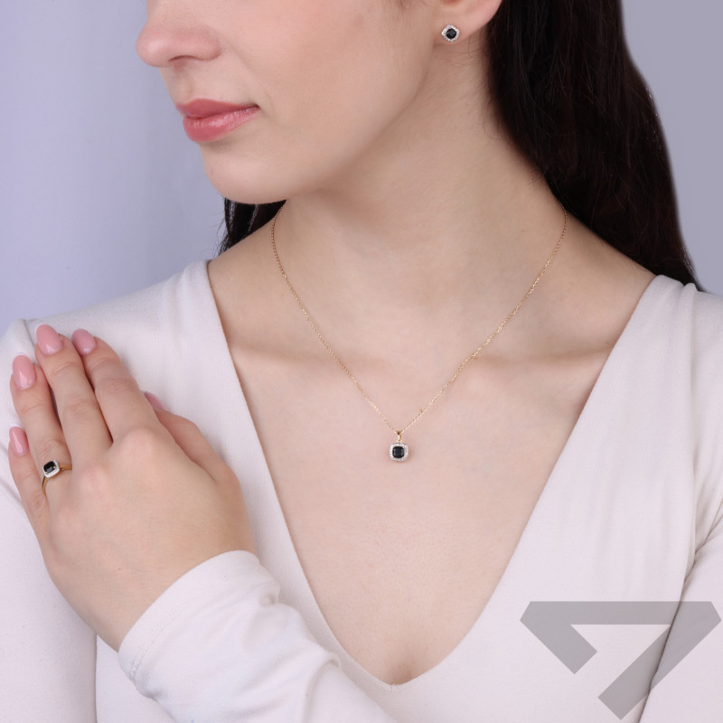 Kolczyki złote z agatami czarnymi i diamentami 0,08 ct, złoto 585