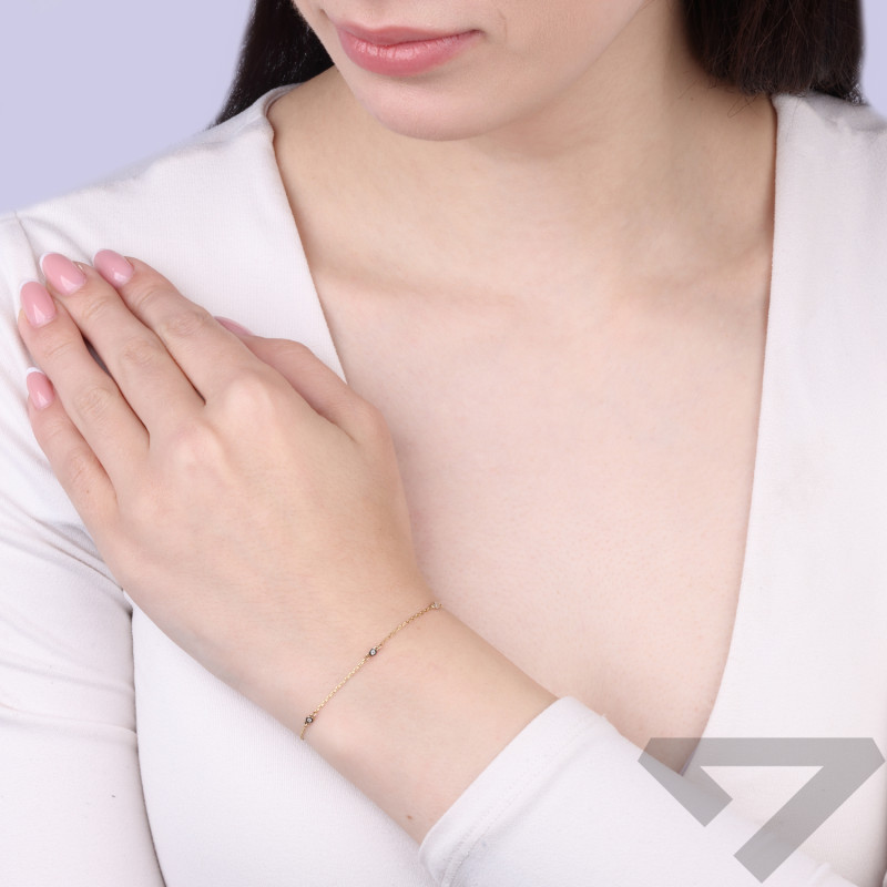 Bransoletka z diamentami 0,07 ct na łańcuszku anker ze złota 585