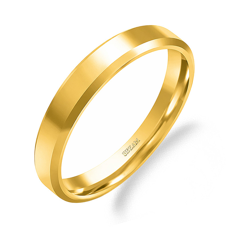 Obrączka ślubna ze złota 585, płaska fazowana 4 mm